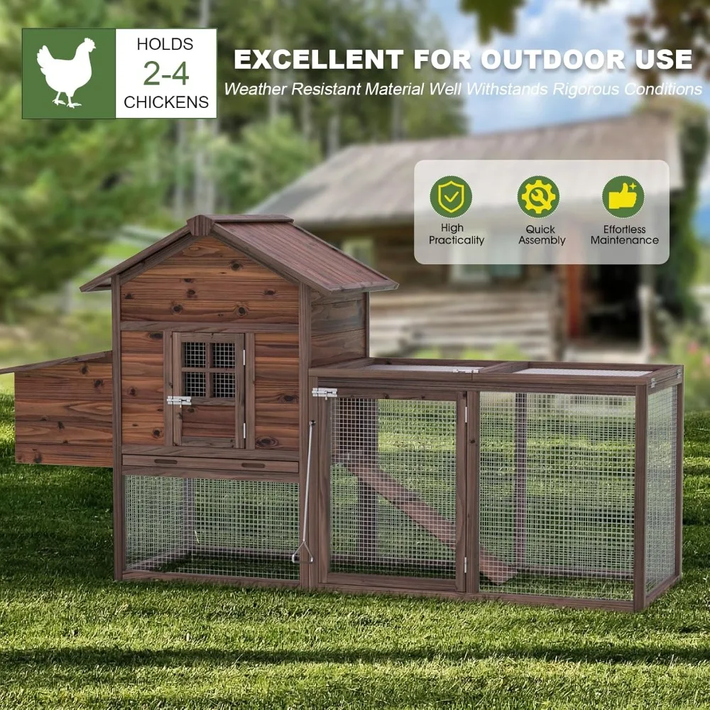 Large Walk-in Outdoor Hen House with Nesting Box and Run, Poultry Cage Rabbit Hutch Waterproof UV Panel Cover for 2-4 Chickens