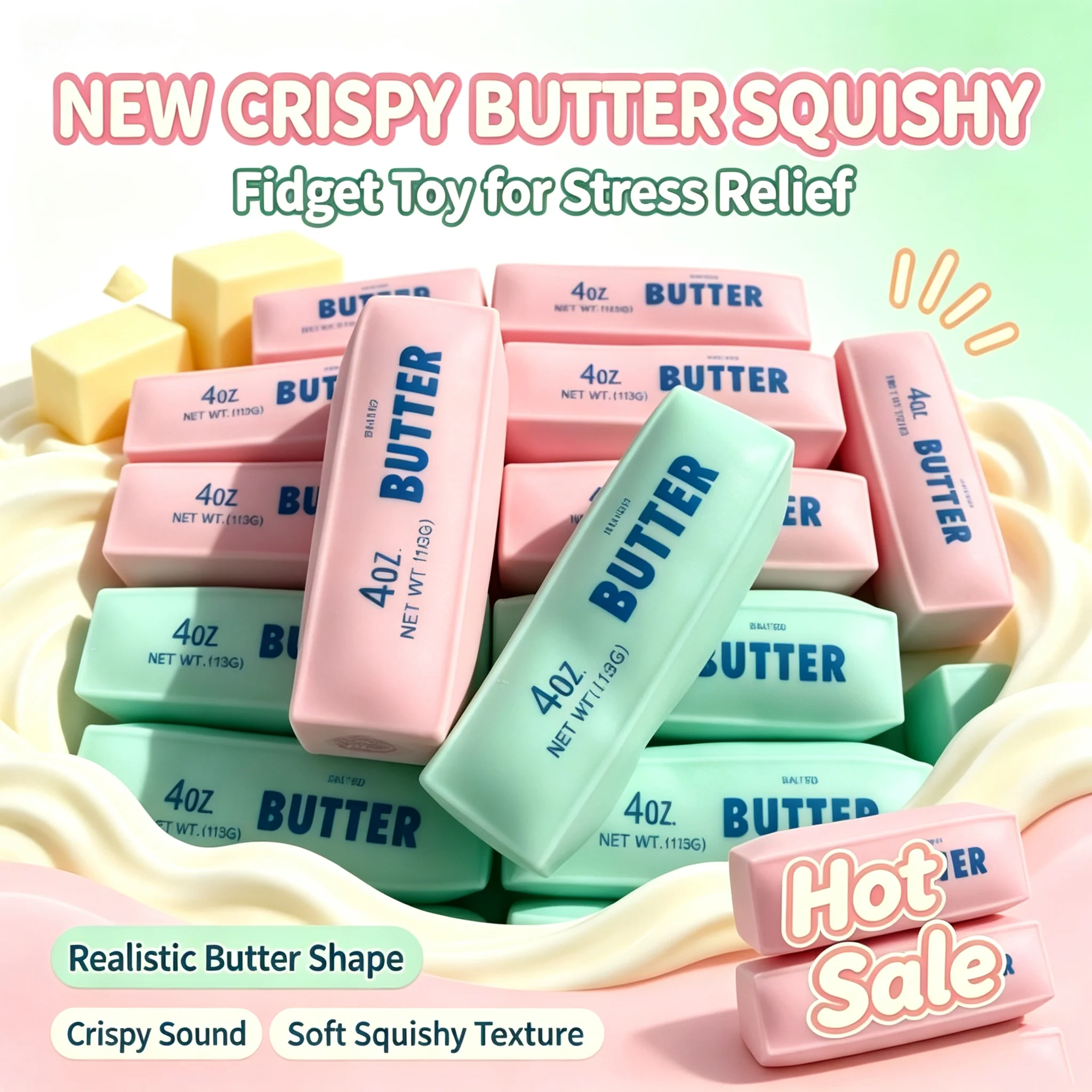 Heißer Butter-Stick Squishy Stress-ASMR-Quetschspielzeug, Baustein, mit Schleim gefüllt, Handentspannung, Fidget-Geschenk