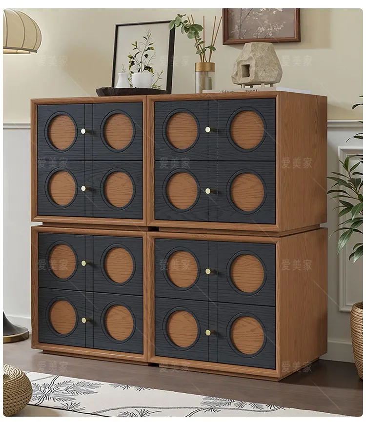 French vintage solid wood chest of drawers, bedroom storage cabinet combination, vintage card door cabinet module combination