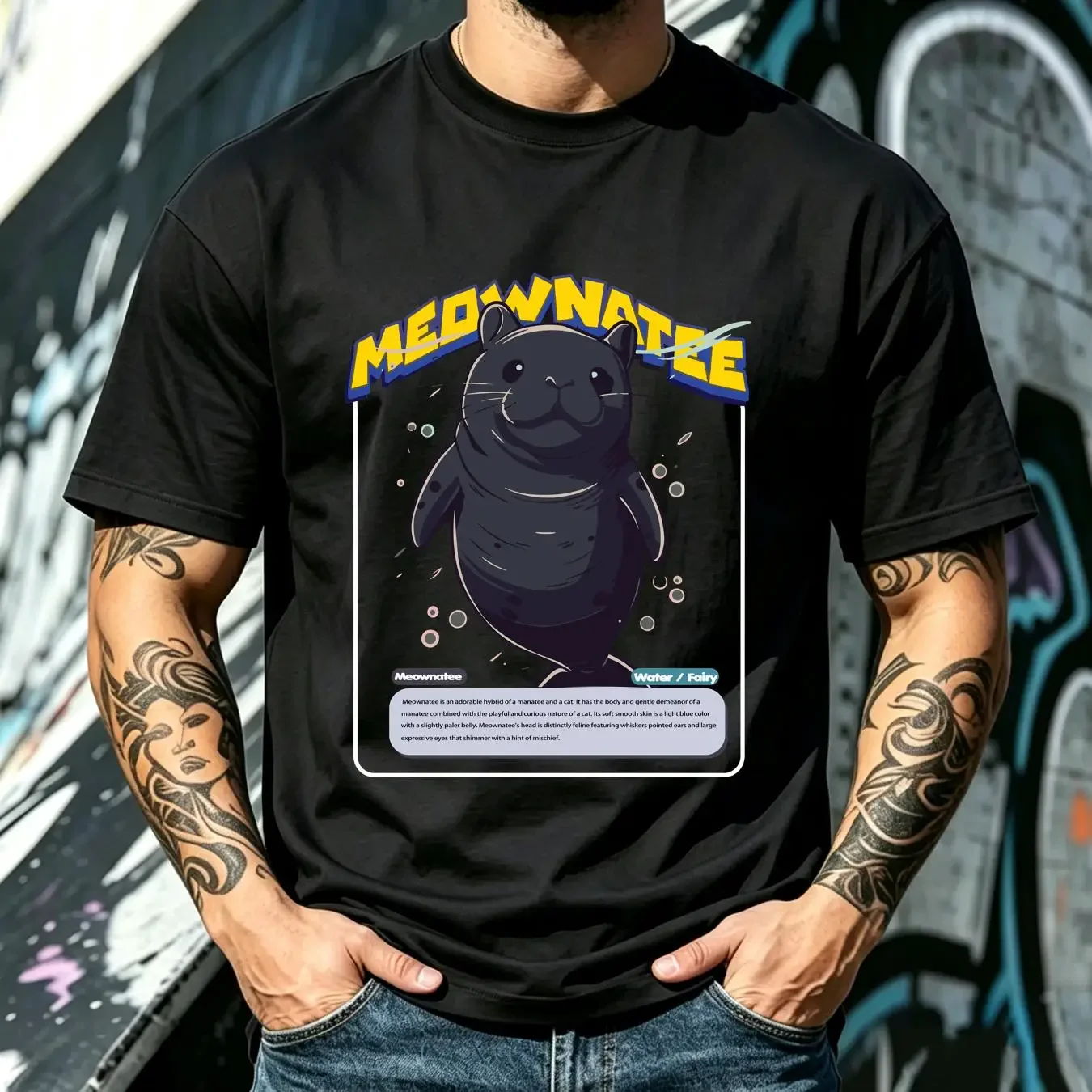 washed T Shirt Cute Meownatee Adorable Sea Cow Fun Cat Lover Perfect for Casual Wear Unique Manatee Design long or short
