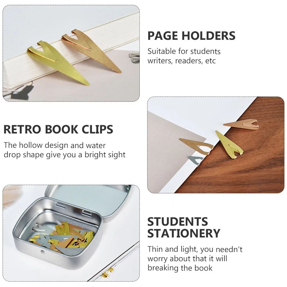 

6Pcs Mini Metal Bookmark Clips Stainless Steel Hollow Water Drop Design for Books Reading School Supplies Gifts