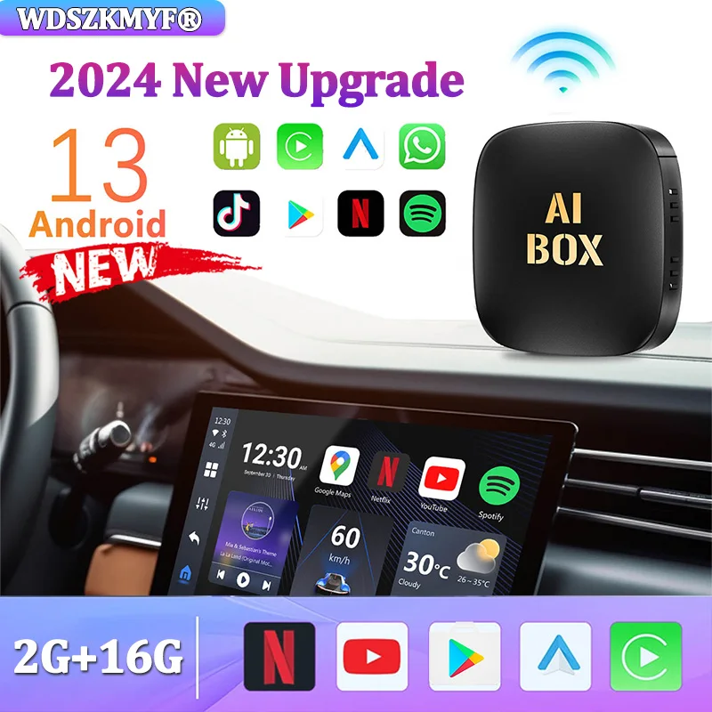 New Carplay Ai Box Android 13 Wireless Android Auto Wireless Carplay Adapter For Netflix YouTube For Benz Audi Kia Hyundai VW