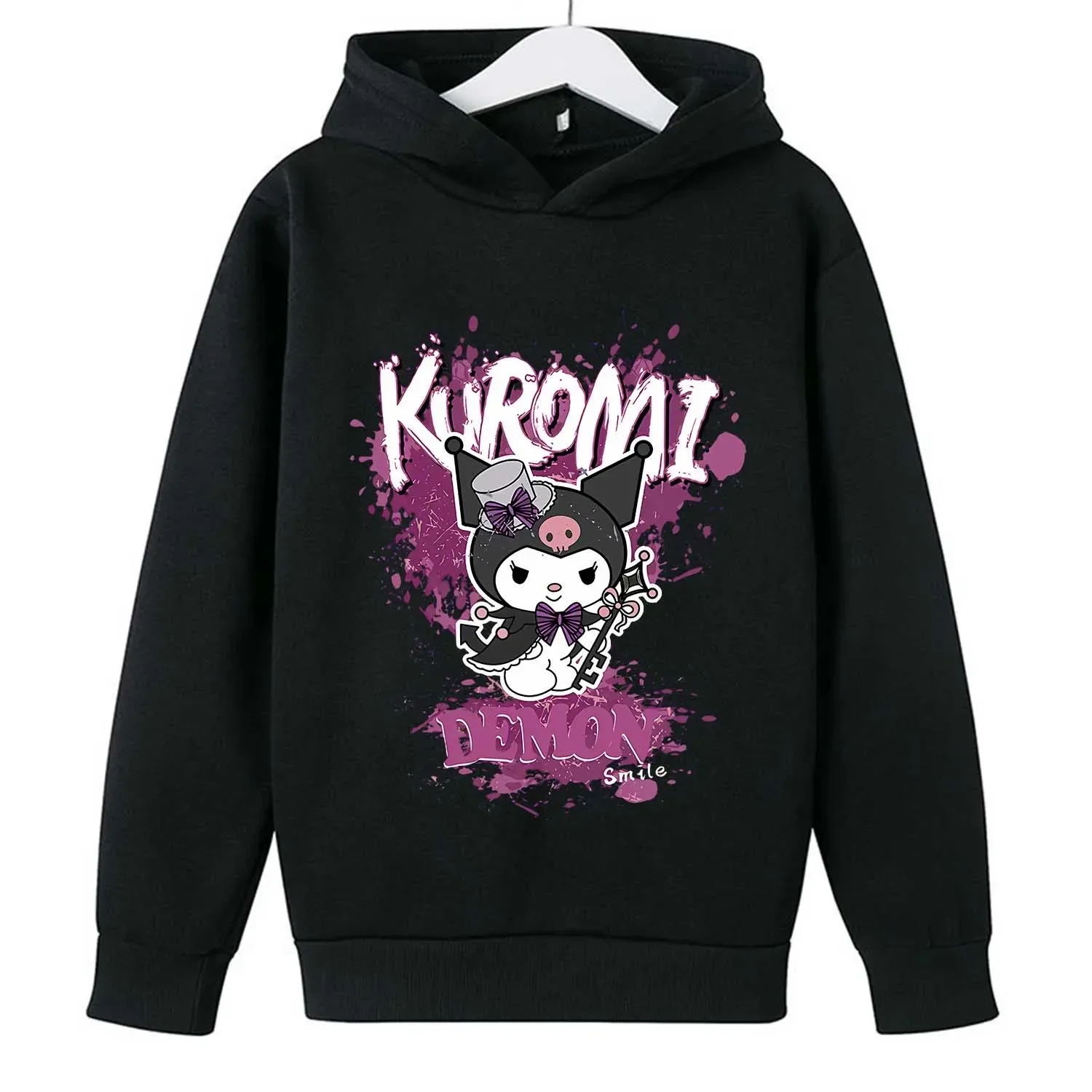 Sweat à capuche Kuromi Optics Cartoon Smile pour enfants, sweats à capuche pour filles, sweat-shirt mignon Sanurgente, vêtements pour filles, cadeau de Noël