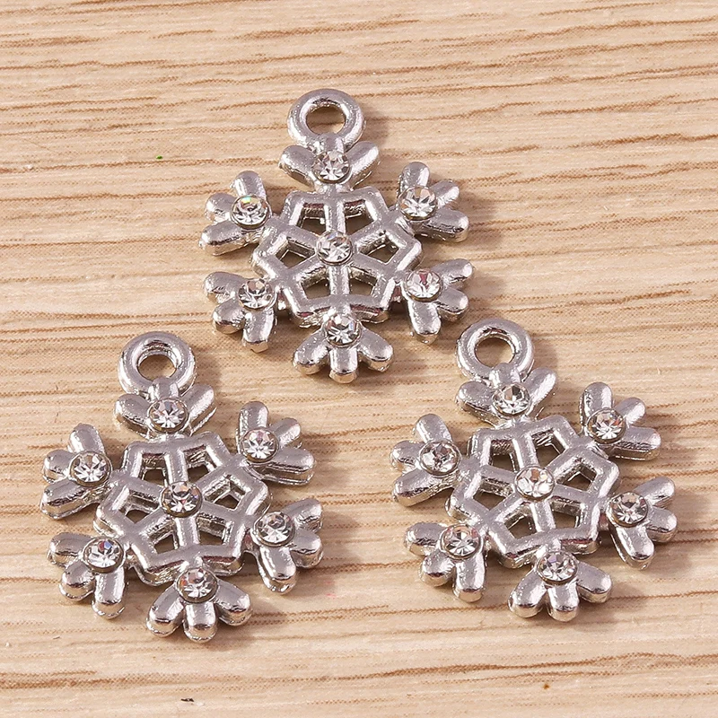 10 Stück 15x18mm Niedliche Legierungs-Weihnachtsschneeflocken-Anhänger für Schmuckherstellung, Ohrhänger, Halsketten, Armbänder, DIY-Handwerk, Geschenk – Detail 4