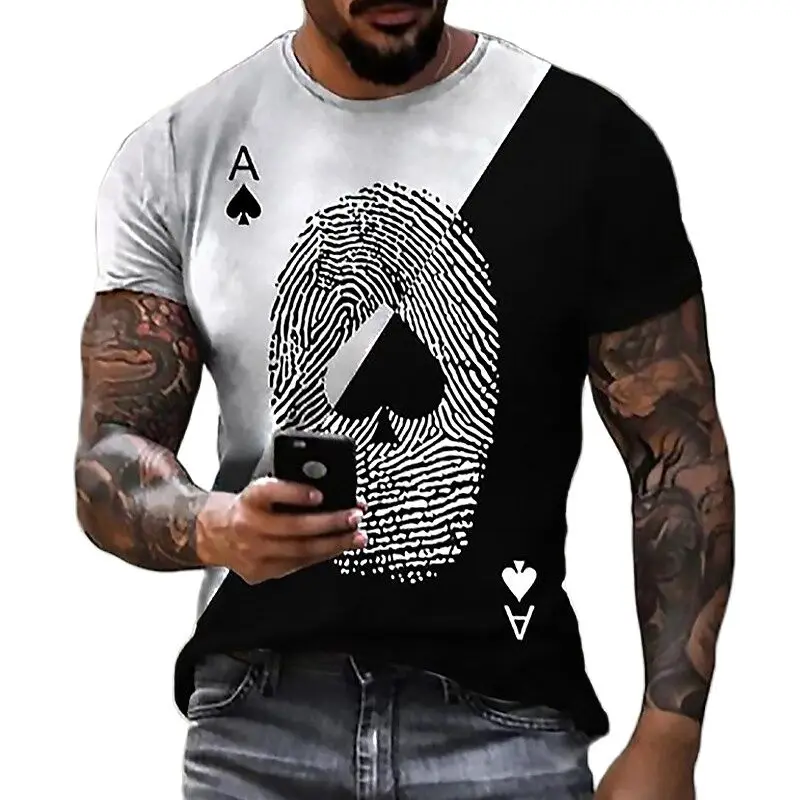 2023 Fashion Hip Hop Playing Cards  Spade Pattern Men T-shirt Summer Casual Interesting Poker Graphic  O-Neck 3D Print T-shirt