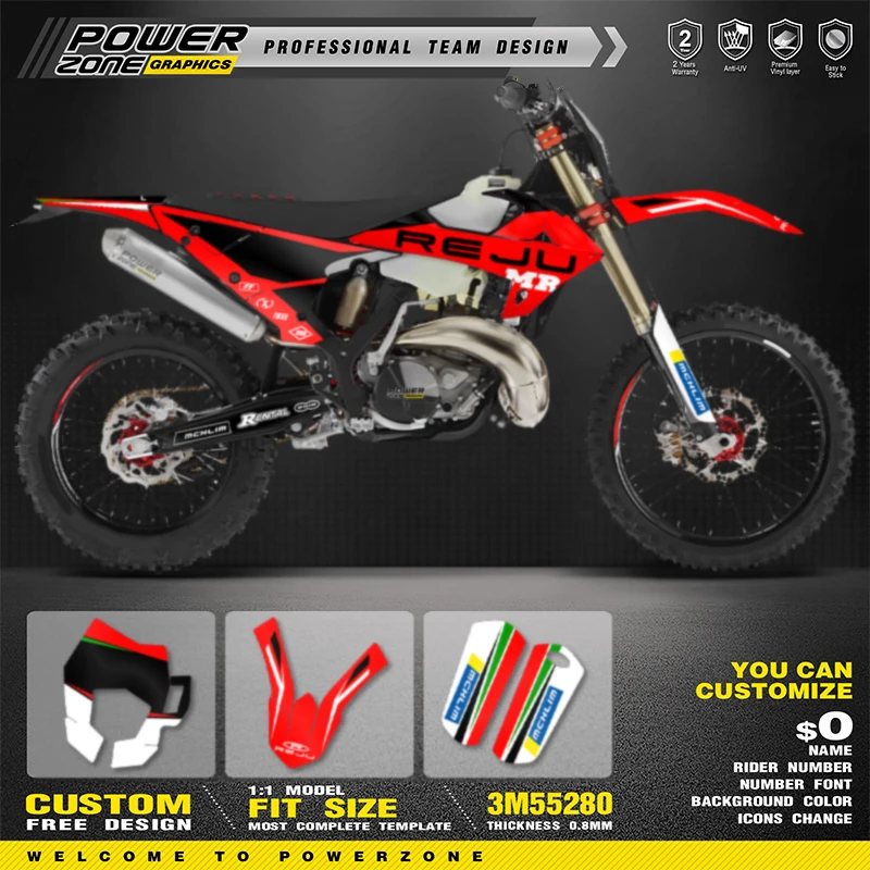 PowerZone Custom Team Graphics Backgrounds Decals Stickers Kit For RIEJU MR 300 2020 2021 Number Name Customize 01