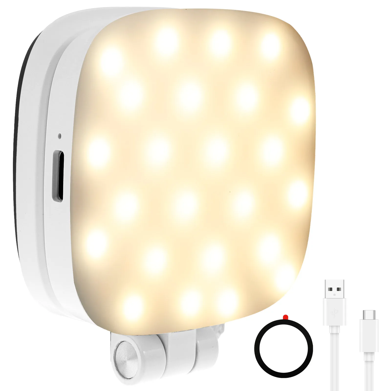 Lampu Ponsel Selfie Magnetik PP 5 Tingkat Kecerahan Dapat Disesuaikan Lampu Isi Ponsel Magnetik dengan Kepala Putar Ganda 360 °   Isi untuk