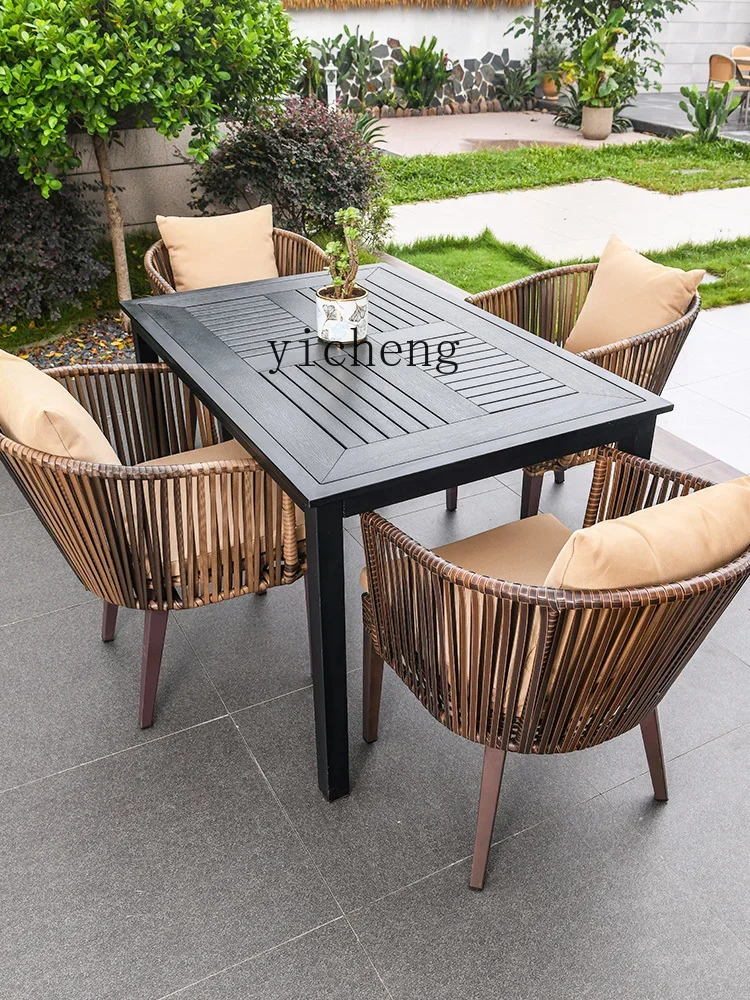 Zf outdoor table and chair villa courtyard garden table and chair leisure terrace outdoor crochet rattan