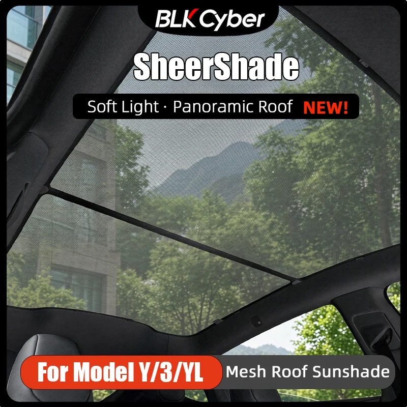 For Tesla Model 3/Y/YL Highland Juniper Glass Roof Mesh Sunshade Sheer Light Filtering Shade UV Heat Reduce Clip-On Custom Fit