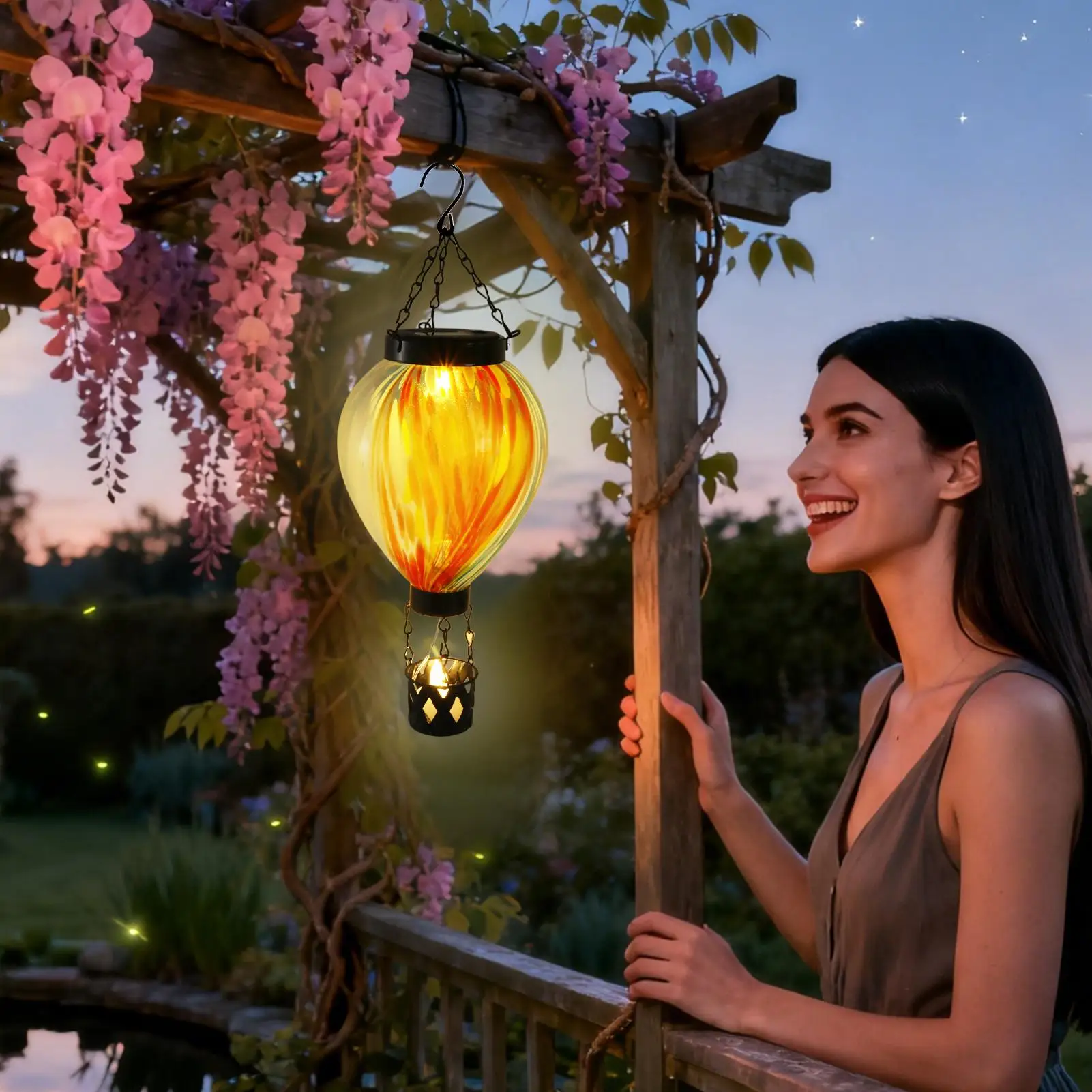 Hot Air Balloon Solar Light Patio Decor Lantern Waterproof Walkway Light For Outdoor Garden Backyard Patio Porch Fence Pathway