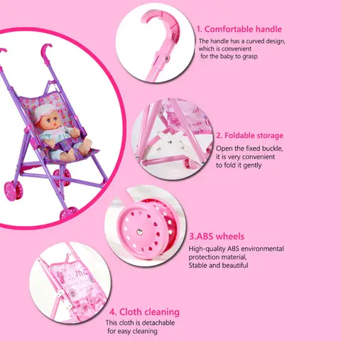 Passeggino pieghevole per bambole con passeggino giocattolo per bambole da 10 pollici per bambole per neonati Neonati Bambini piccoli Ragazze Bambini
