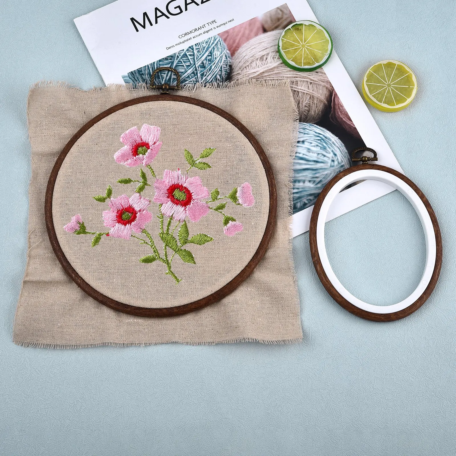 8-27cm Embroidery Hoop Round Oval Shape Plastic Hoops Frame Ring For DIY Cross Stitch Craft Embroideried Hoop Imitation Wood