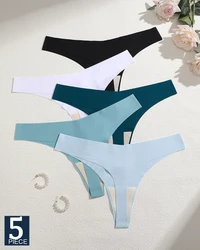 FINETOO 5PCS Seamless Thong Women Ice Silk T-back Intimate Solid Breathable Crotch Briefs Sexy Tanga Multiple 8 Color Lingerie