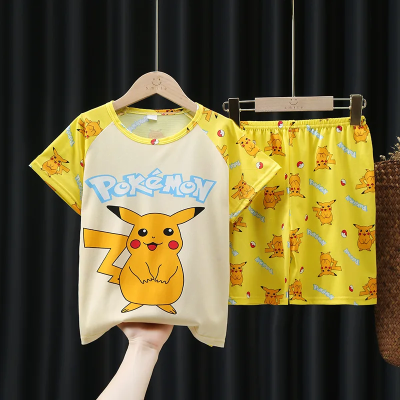 Fashion Kids Clothes Boys Girls Sets Pokemon Cartoon Home Clothing Set Comfortable Pajamas Set T-shirt Shorts  Suit