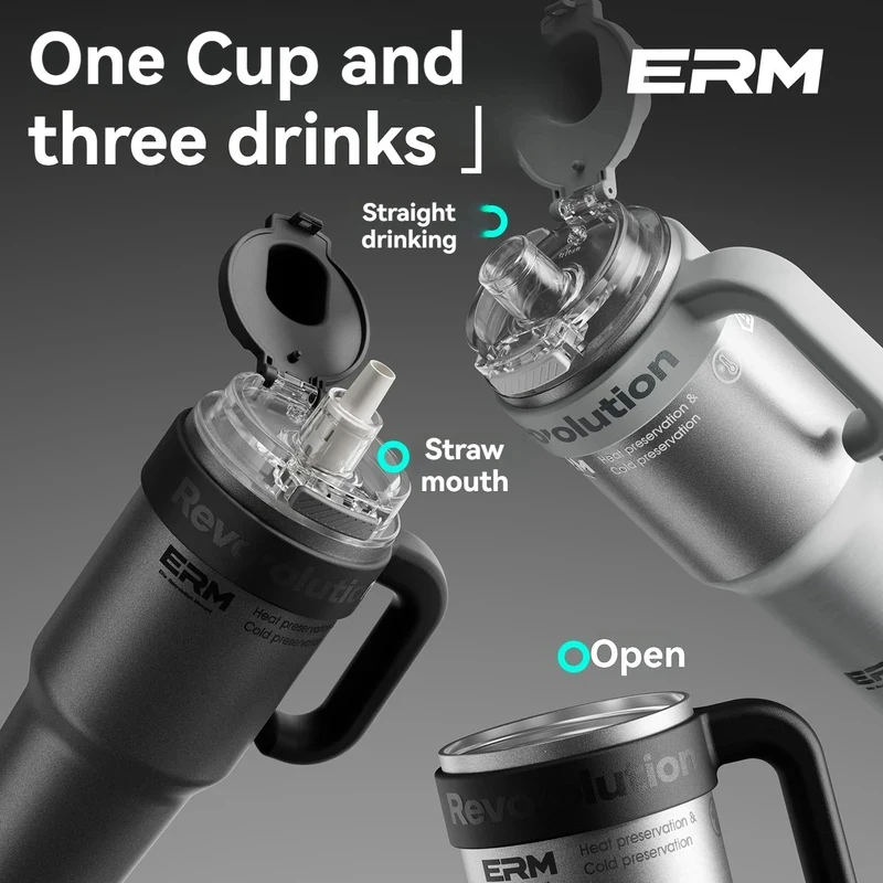 1200ML Extra Large Ceramic Tumbler Drinkware Stainless Steel Water Bottle Insulated Vacuum Flask Straw & Handle Leakproof
