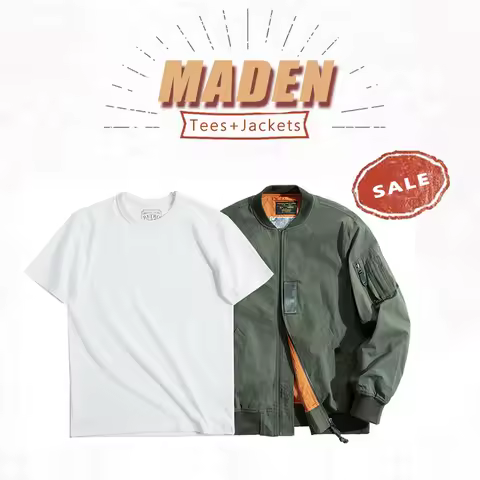 Maden Men's MA-1 Flight Bomber Jackets and T-shirts Vintage Air Pilot Jacket Green Baseball Suit Coat 2 Piece Tops