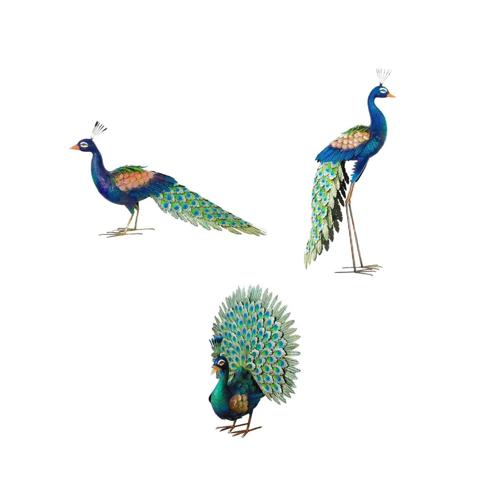 

3D Metal Peacock Statue Bird Lawn Ornament Graceful Vivid Color Outdoor Landscape Realistic for Porch Patio Sturdy Versatile