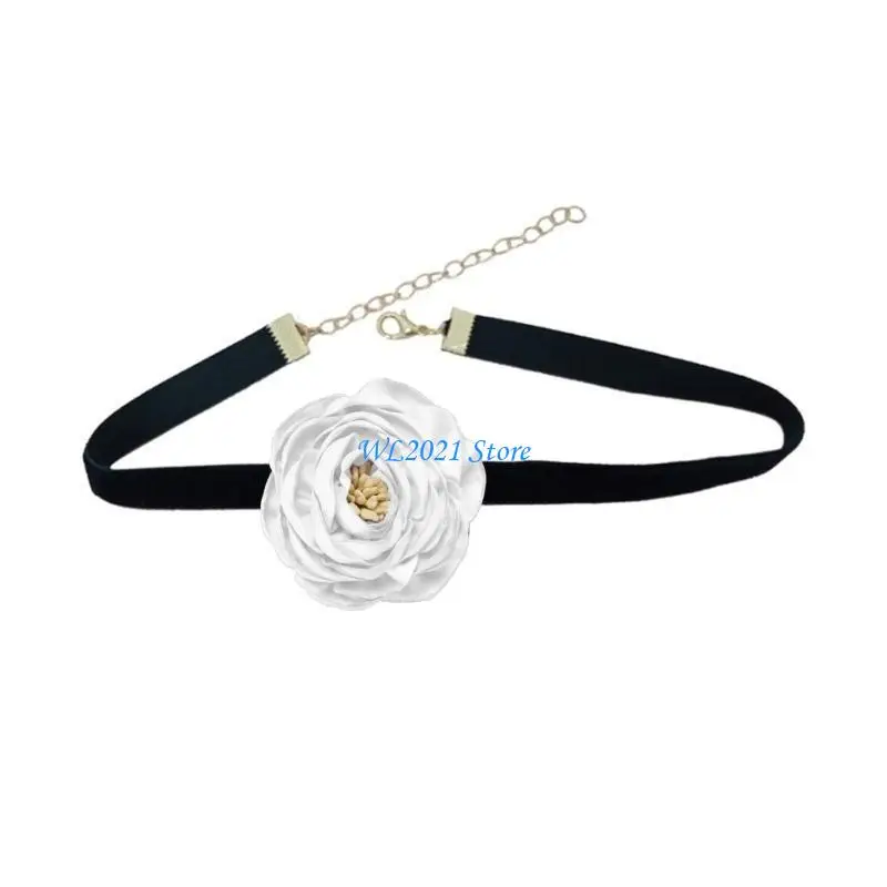 

G5GC Soft Flower Tie Cravat Necklace Wedding Party Jewelry Gift for Women Teens Girls