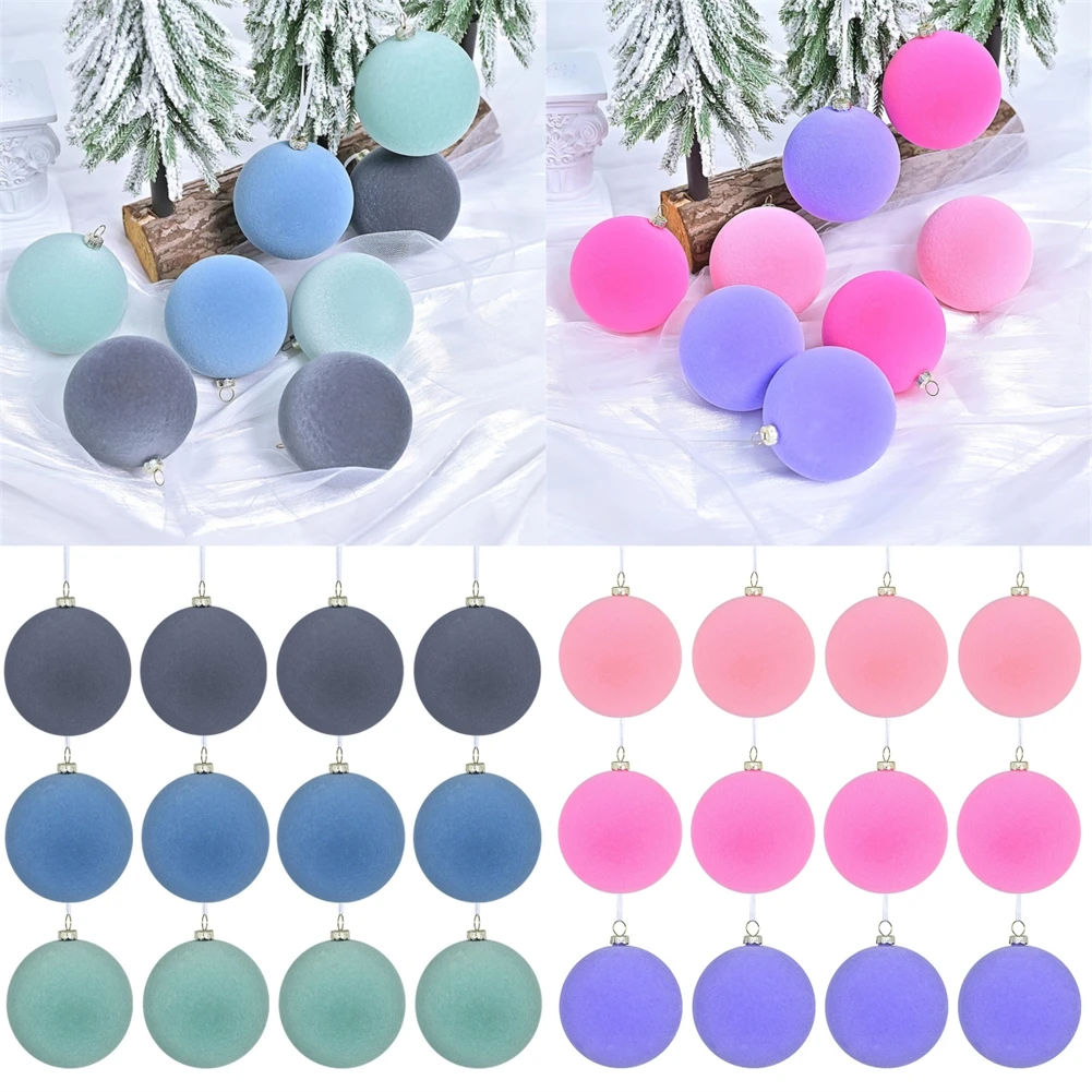 12Pcs 6cm Flocked Christmas Ball Velvet Xmas Tree Hanging Ornaments Decorative For Home Party Christmas Decoration