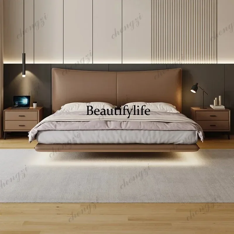 

E182 Modern Simple Double Bed Frame Tall Headboard Wood Nightstands Modern Full Bed Frame Queen Size Cama Moderno Lujo Furniture
