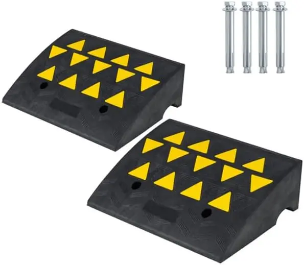 2 Pack Heavy Duty Rubber Curb Ramp with Drain Channel & Reflective Strips, 15 Ton Capacity,for Driveway, Garage, Warehouse (19.5