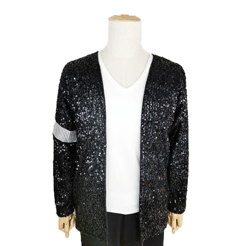 Michael Jackson Cosplay Fato Billie Jean, jaqueta de lantejoulas MJ infantil e adulto, calça, chapéu, luva, show, cor preta, presente, uma luva