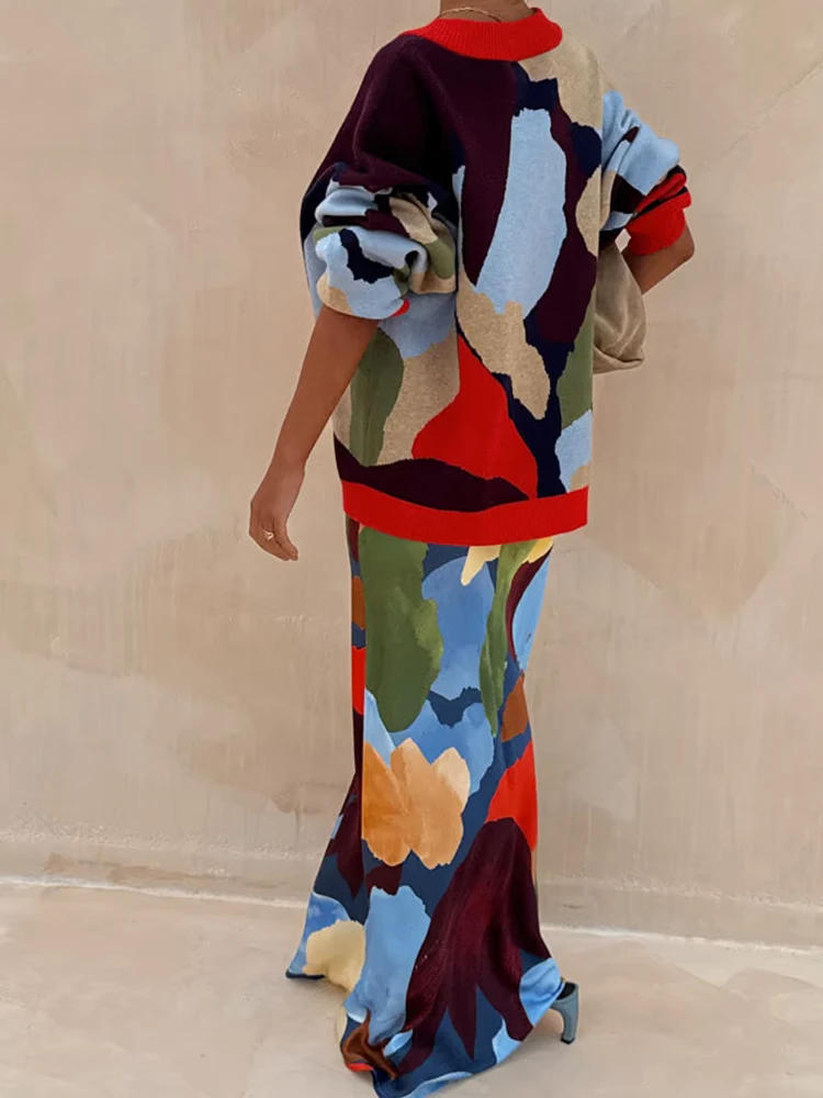 Elegant Lady Contrast Color Party Half Skirts Devil's Eye Printed Chic Long Skirts Temperament High Waist Slim Wrap Hips Skirts