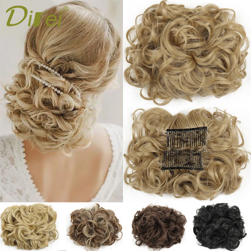 

DIFEI Curly Hair Bun Synthetic Wig Female Comb Wig Short Curly Hair Bun Chemical Fiber Fluffy Head Curly Hair Bun Wig