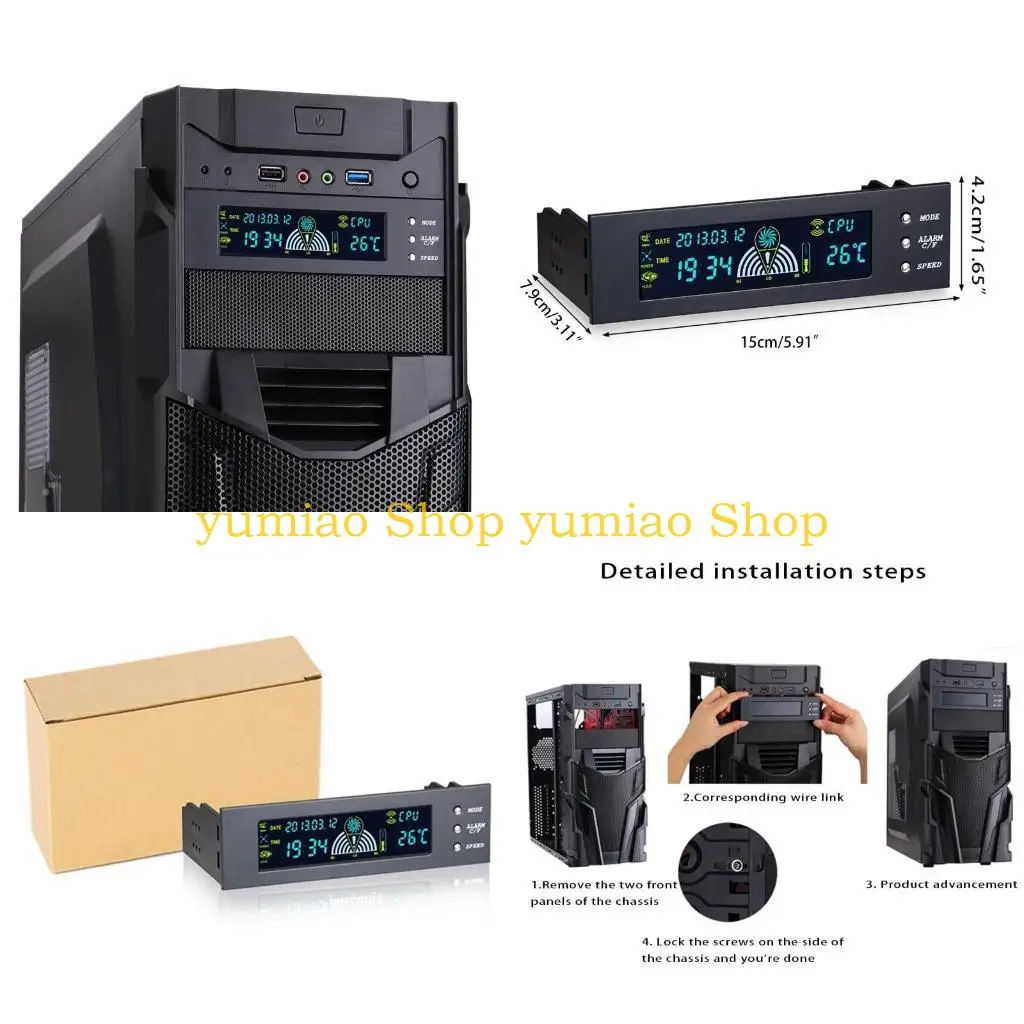 

587B 5.86 in PC Computer Fan Controller -Date for Time Temperature Display Optical