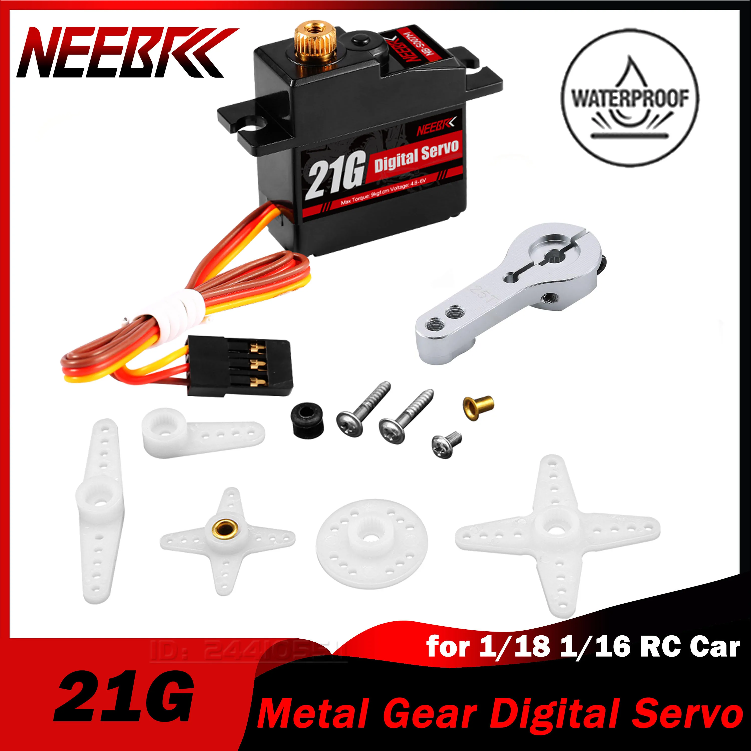 NEEBRC 21g Metal Gear Digital Servo Motor Waterproof for 1:18 1:16 Micro RC Car HYPER GO WLTOYS 144001 Truck Plane Boat Robot