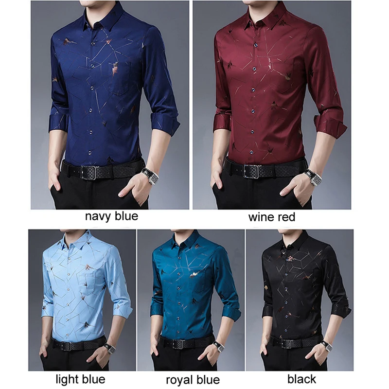 2024 Casual Men's Shirts Long Sleeve Funny Graphic Printed Autumn and Spring Dress Shirt for Man No Ironing Clothing Korean Tops