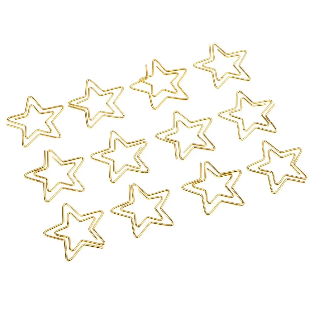 12pcs Golden Star Paper Clips Office Home Photo Storage Clips Stationery