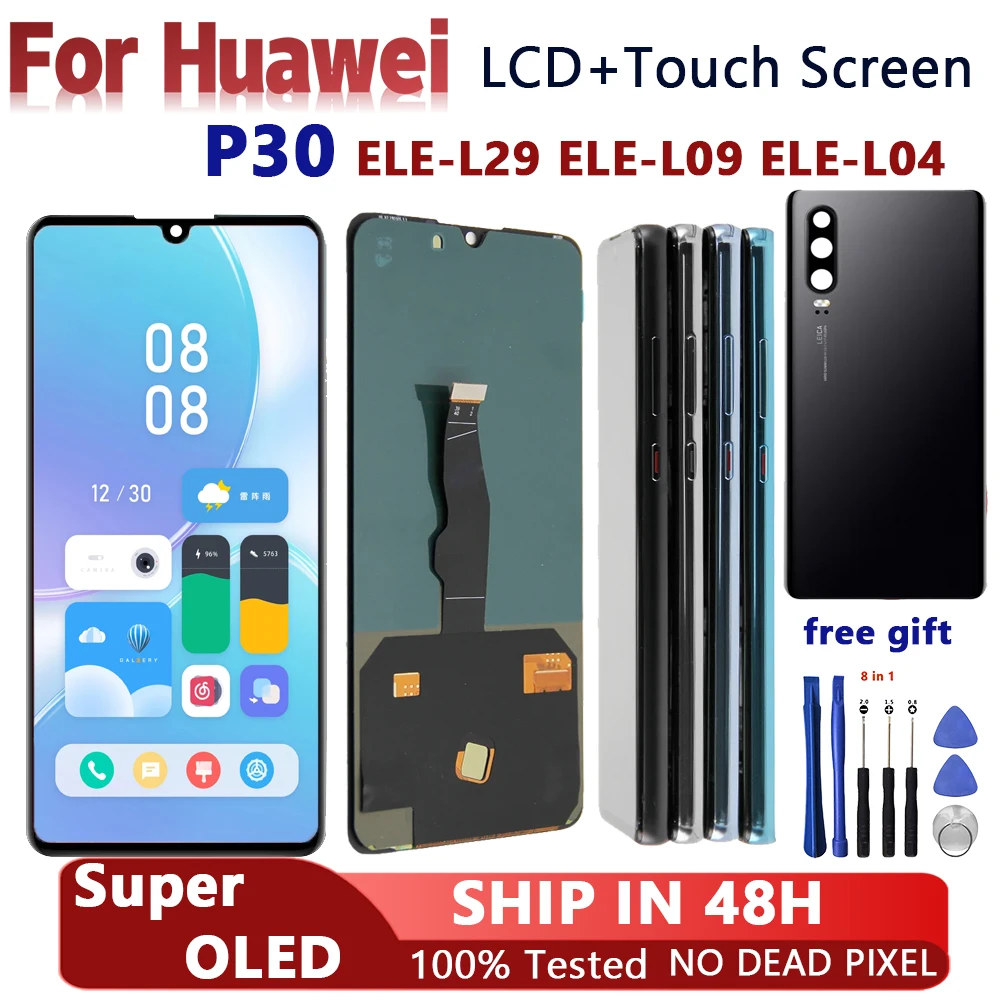 

6,1 дюймовый Super OLED для HUAWEI P30 LCD ELE-L29 ELE-L09 LCD сенсорный экран дигитайзер дисплей для Huawei P30 дисплей