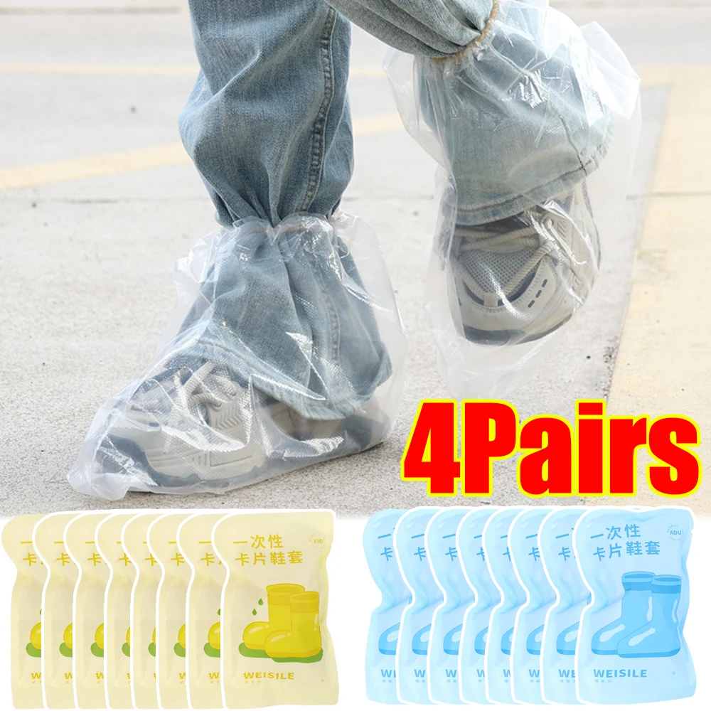 4/1Pairs Rainproof Shoe Covers Disposable Waterproof Rain Boots for Adult Child Thickened Outdoor Rainy Day Non-slip Shoe Covers