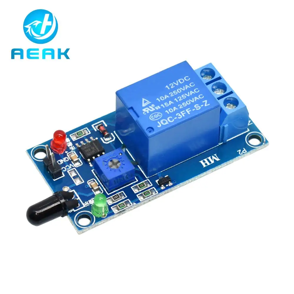 Módulo de Sensor de detección de llama infrarrojo IR, 1 canal, 5V, 12V, alarma de incendios, módulo de relé para Arduino