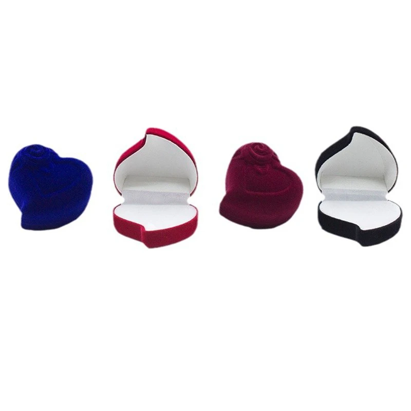 فاخر على شكل قلب خاتم الزواج صندوق مجوهرات عرض صندوق تخزين المشاركة زهرة الورد تصميم خاتم صندوق هدايا زوجين