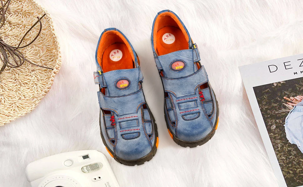 TMA AUGEN Nähgarn und Leder frauen Casual Sandalen – Detail 2