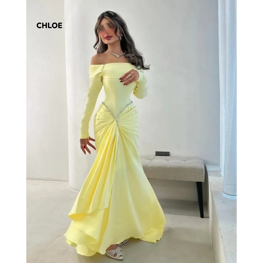 

Line A Evening Dresses Woman Elegant Party Dresses for Women 2024 Custom Made Off-shoulder Long Sleeves Luxury Prom Dress 2025