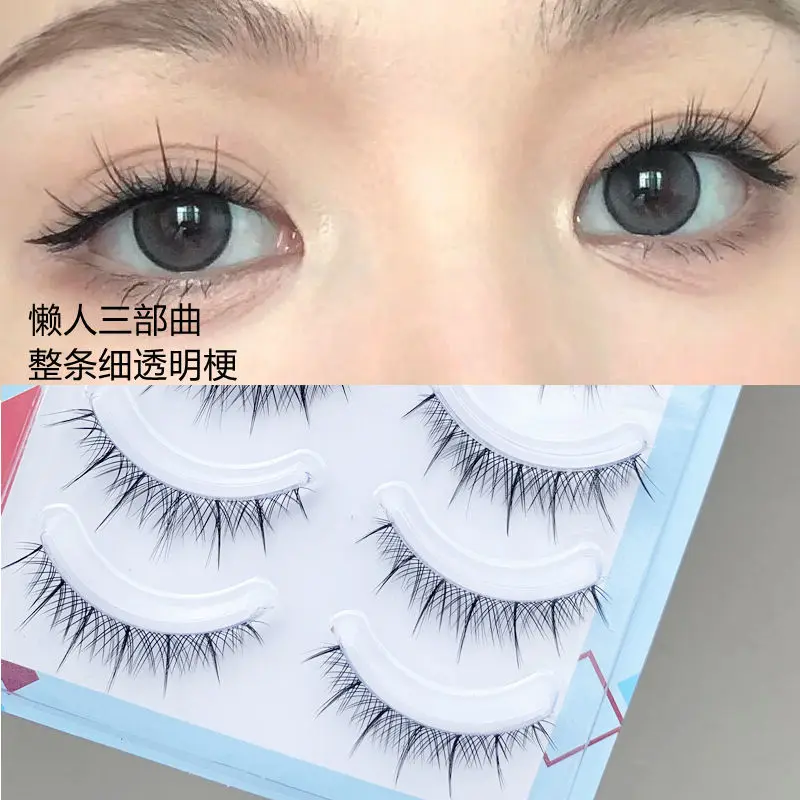 5 Pairs Natural Manga False Lashes Fishtail Strip Lashes Soft Comfortable Thin Transparent Stem Little Devil  Korean Makeup