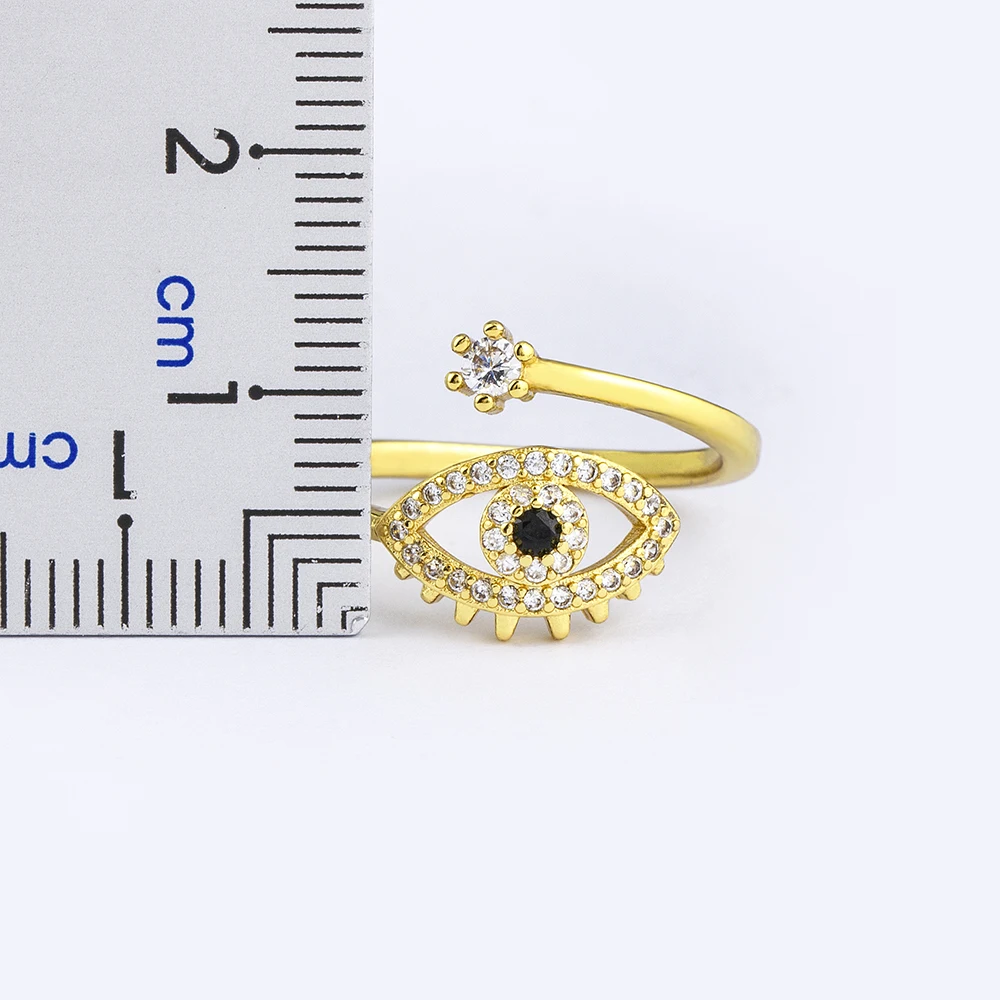 Nidin Lucky Turkish Evil Eye Open Copper Gold Color Finger Rings Adjustable for Women Girls Men Fashion Party Jewelry Gift
