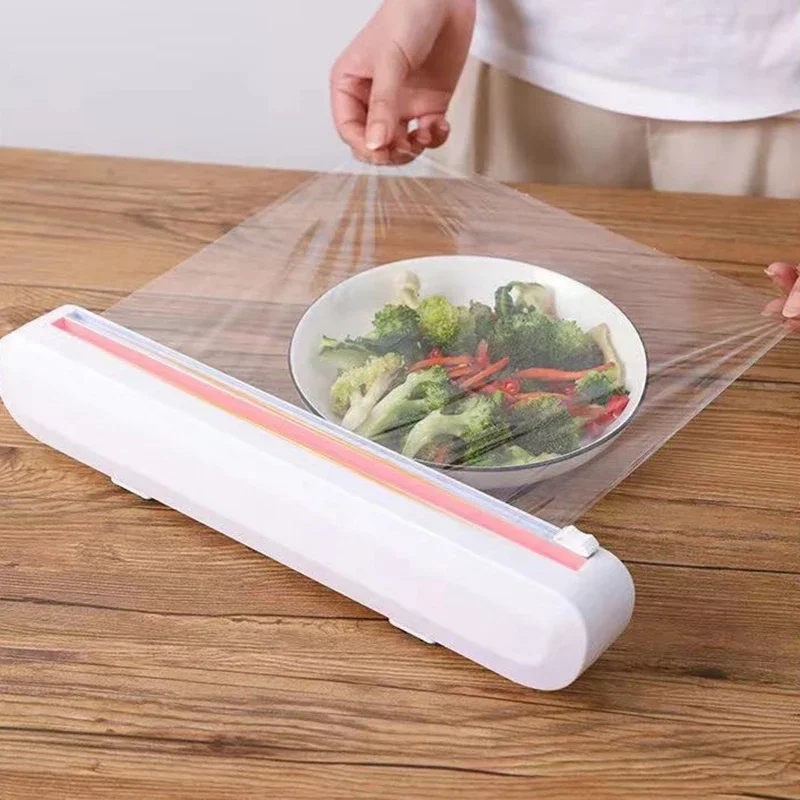 Punch-free Fixing Food Wrap Dispenser Cutter Foil Cling Film Wrap Dispenser Plastic Sharp Cutter Storage Holder Kitchen Tool