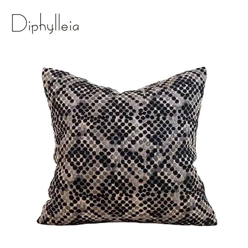 Diphylleia Mosaic Braided Cushion Cover Coffee BlackThickened Fabric Woven Mid-Century Modern Design Throw Pillow Case 45x45cm