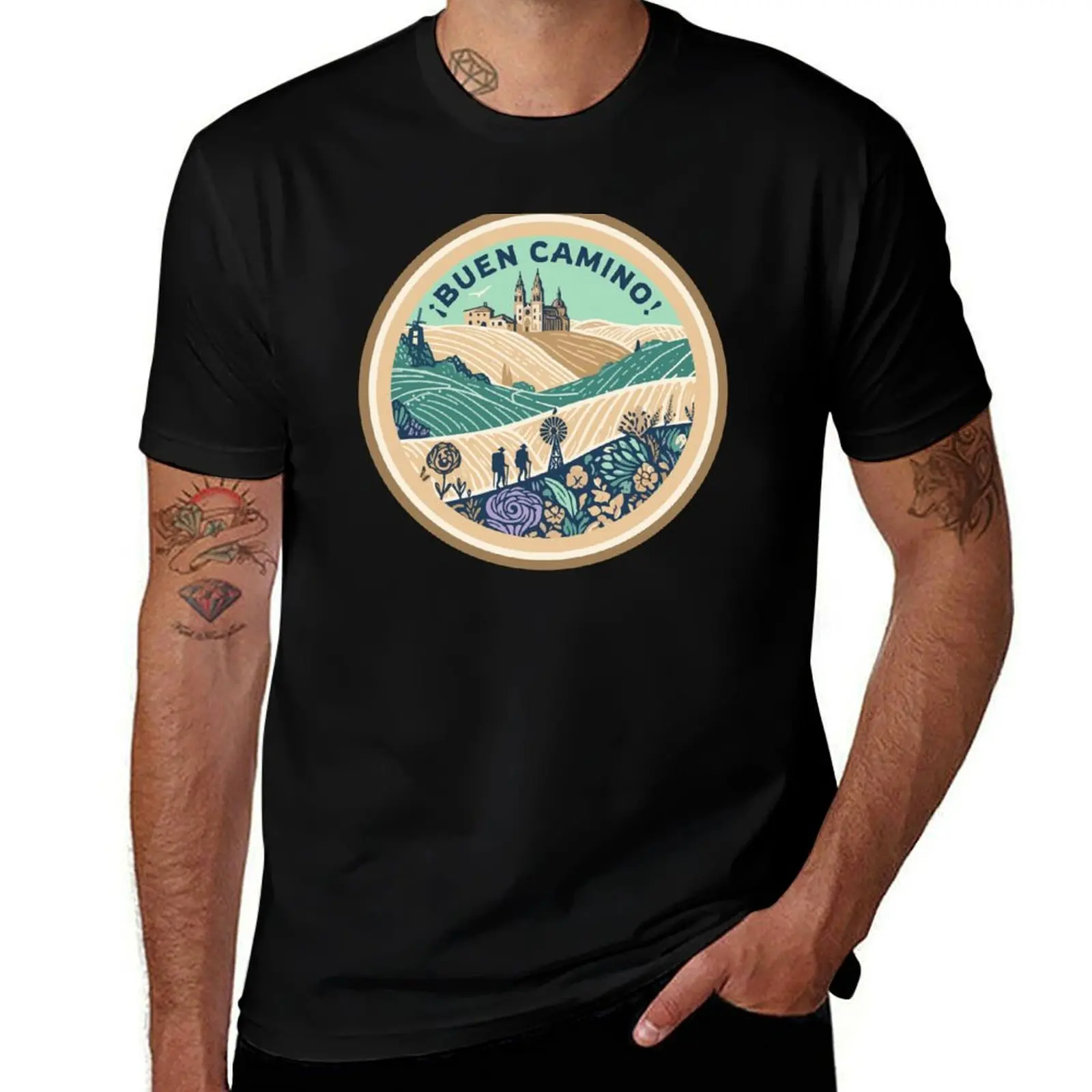 

Buen Camino - Camino de Santiago - Shirt, Sticker, Mug, Hat, Hoodie, Pin, etc T-Shirt Classic Print Short Sleeve Shirt