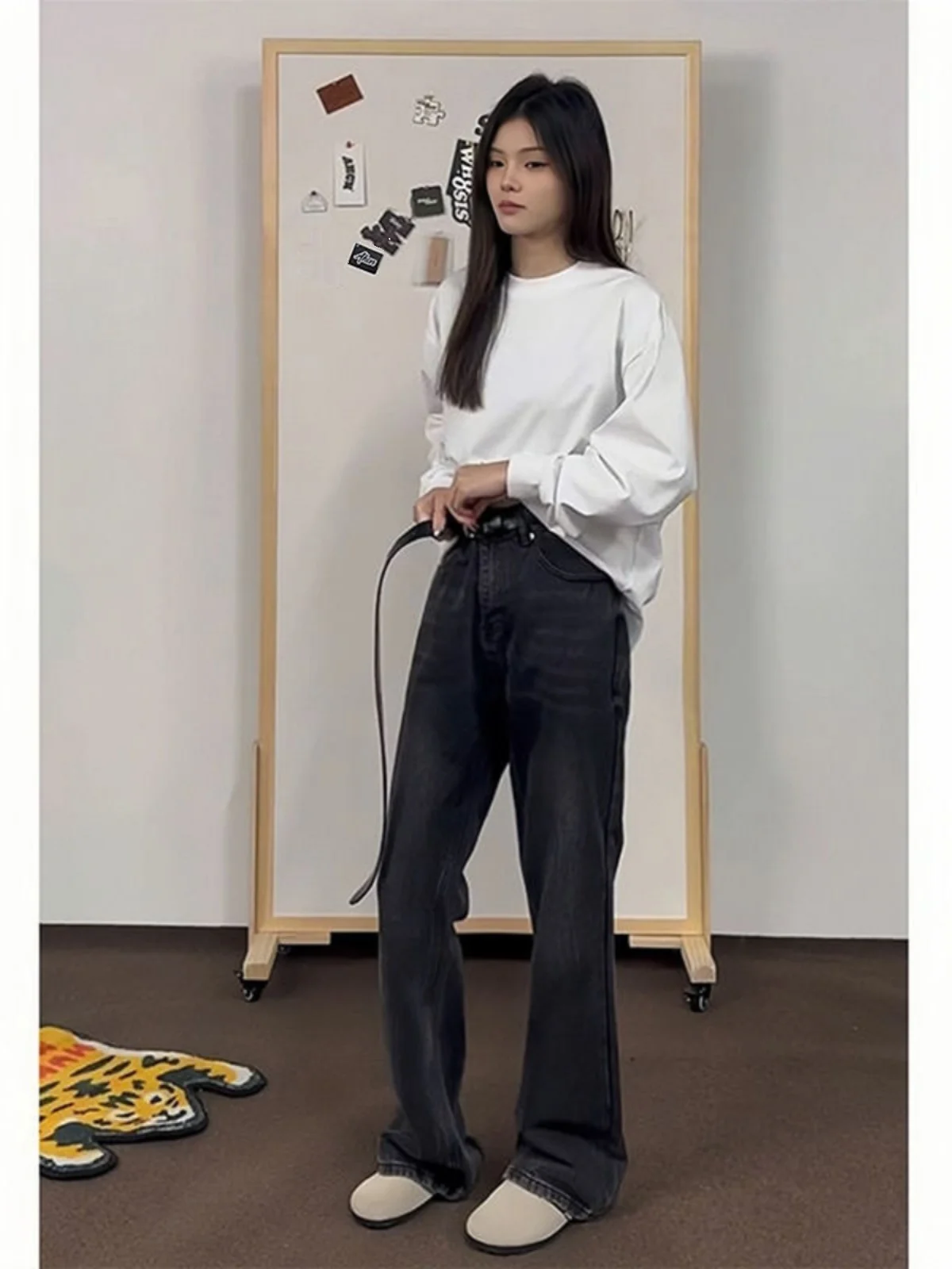 

Мужские джинсы Cleanfit с поясом, модные, в стиле Haome High Street, с легким расклешением, прямые, из смесового хлопка