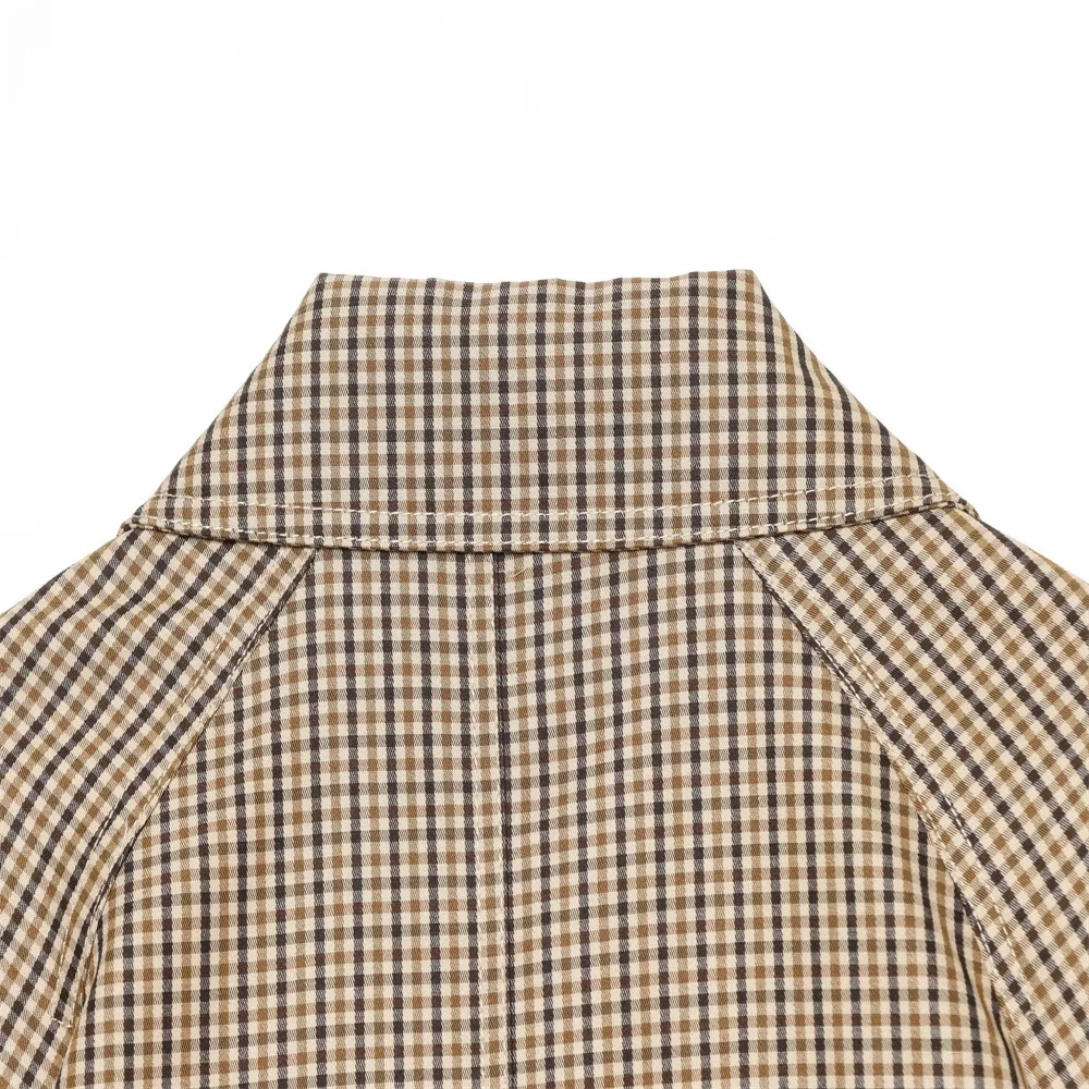 Schicker, lockerer Damen-Trenchcoat im Karomuster, Vintage-Stil mit Umlegekragen, doppelreihig, mit Schnürung, Damenjacke, Herbst 2026, neue Damenoberbekleidung – Detail 9