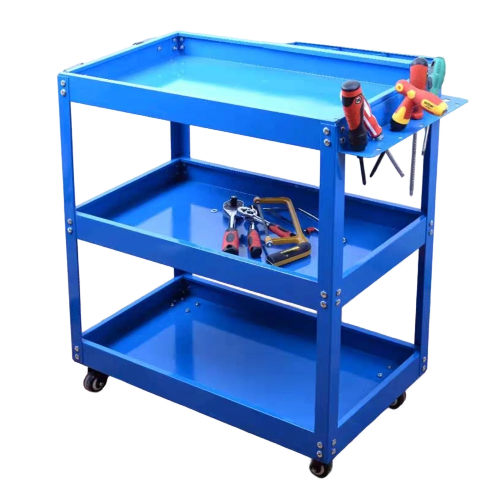 

Three - Tier Heavy - Duty Metal Tool Cart with Brake Casters: Workshop & Garage Tool Storage Mobile Trolley
