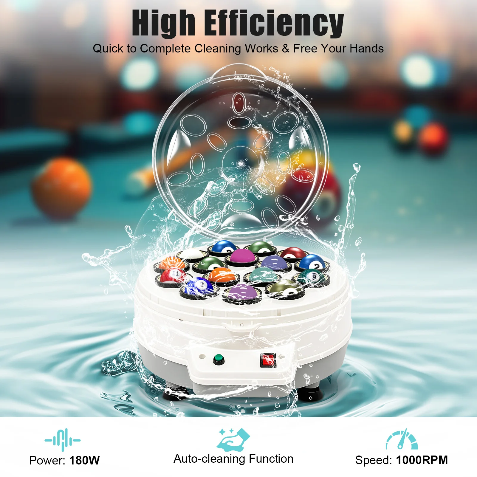 

Automatic Pool Balls Cleaner 180W Pool Ball Cleaner Machine With 4 Anti-Slip Pads 1000 RPM For Private Billiard Rooms