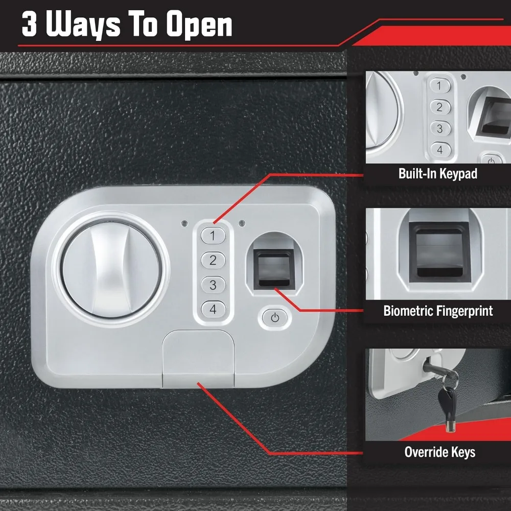 Caja fuerte biométrica con acceso a huellas dactilares con dos teclas de respaldo: almacenamiento seguro para objetos de valor en casa o en la oficina