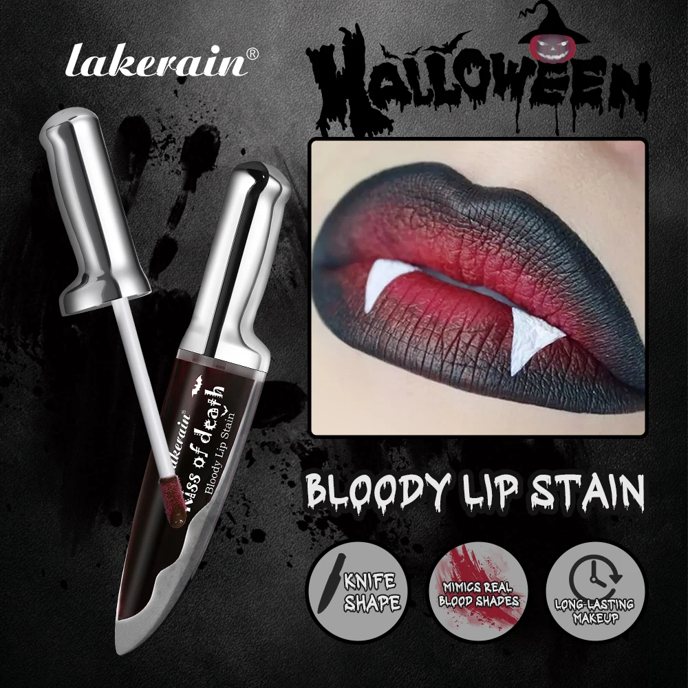 Lakerain Fake Bloody Lip Gloss Long Lasting Waterproof Spill-proof Gel-like Matte Lip Tinting Halloween Party Lip Cosmetics