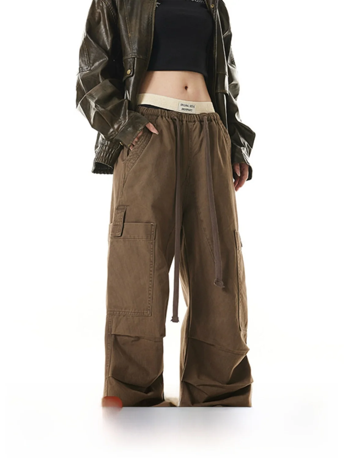 

American Sle Retro Street Loose Casual Women's Work Pants with Big kets Wide Leg Trendy Brand Long Pants